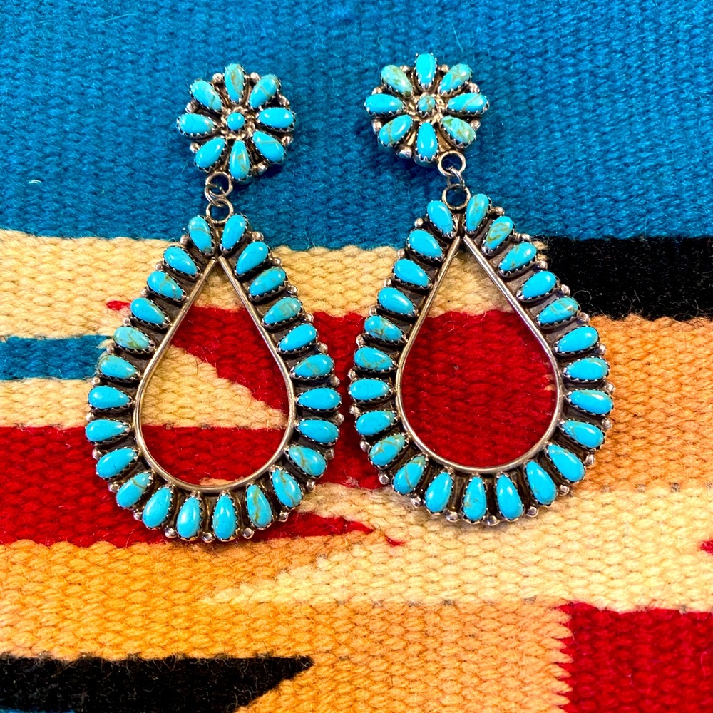 Large Sterling Silver & Turquoise Earrings